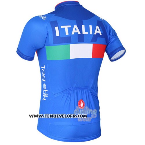 2016 Maillot Ciclismo Italie Blanc et Bleu Manches Courtes et Cuissard